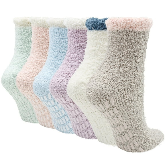 GIRACOA 6 Pairs Non Slip Hospital Socks for Women, Cozy Fuzzy Slipper Socks with Grip for Women Gifts