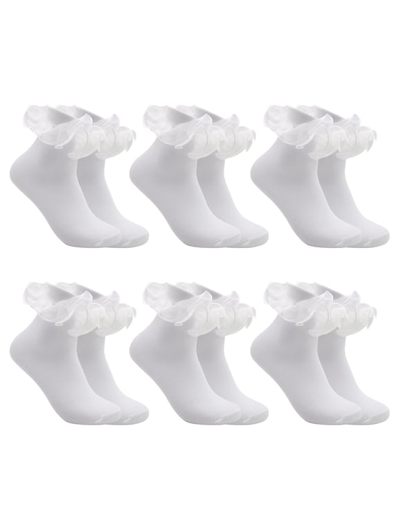 6 Pairs Ruffle Ankle Socks – Lace Frilly Cotton Socks, Fashion Princess Style Socks for Women & Girls