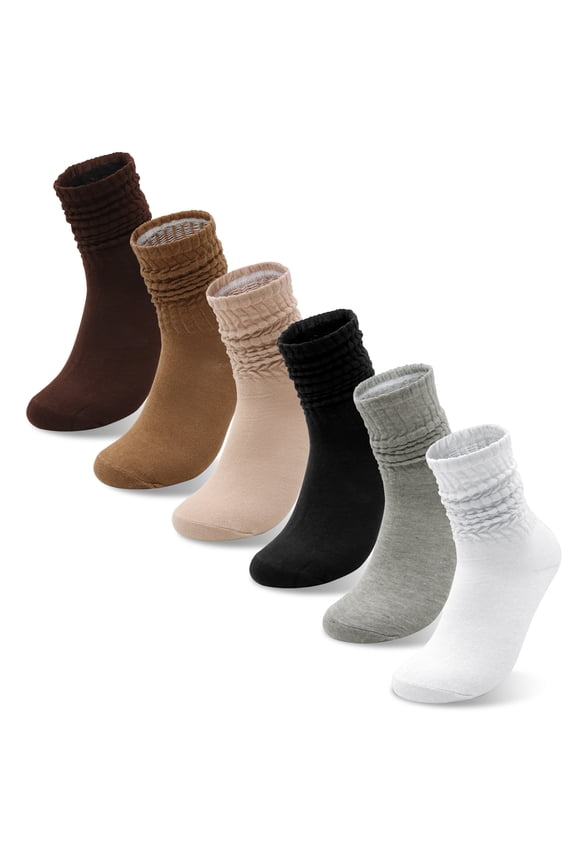 6 Pairs Slouchy Socks for Women, Scrunch Slouch Long Crew Knit Boot Athletic Calf Tube Socks Size 5-11