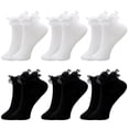 thumbnail image 1 of GIRACOA 6 Pairs of Lace Trim Socks for Women, Black and White Ballet Frill Socks in Cotton for Women & Girls, Foot Sizes US 4-9, 1 of 7