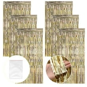 GIRACOA 6PCS Metallic Fringe Curtain, Glitter Birthday Fringe Curtain for Party(Champagne Gold)
