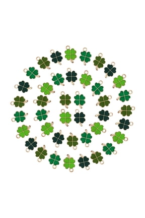 60 Lucky Charms, Four Leaf Clover, Four Leaf Clover Pendants, Green/Golden Clover, Decorative Metal Necklaces, Accessories for Key Chain, Necklace, Bracelet, DIY Crafts, ['P alloy']