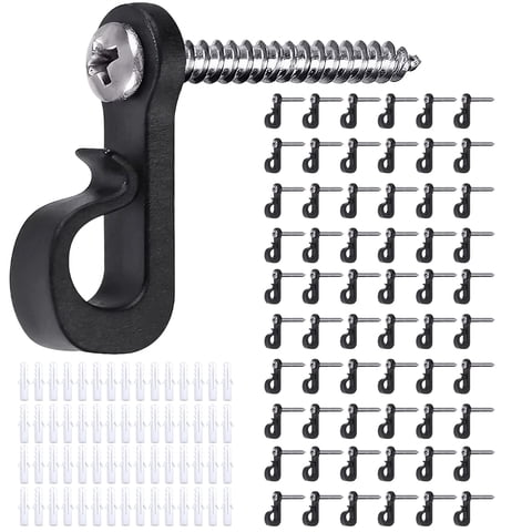 GIRACOA 60 PCS String Light Hanger Hooks for Outdoor, Screw in Weatherproof Light Hanger for Hanging Christmas Lights and Wire, Cable, Fairy Lights, Wind Chimes (Black)