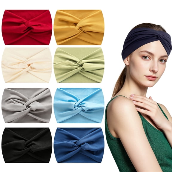 GIRACOA 8 Pack Wide Headbands for Women - Large Twist Knotted Stretchy Wraps Head Bands Hair Accessories, Gym Head Wraps for Yoga, Running, Everyday Fashion Accessories
