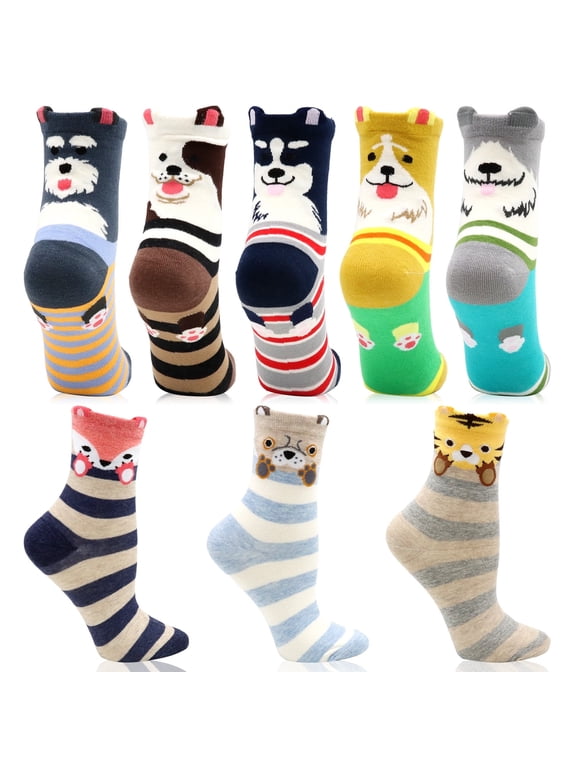 8 Pairs Cute Animal Novelty Socks for Women - Fun & Comfortable Crew Socks