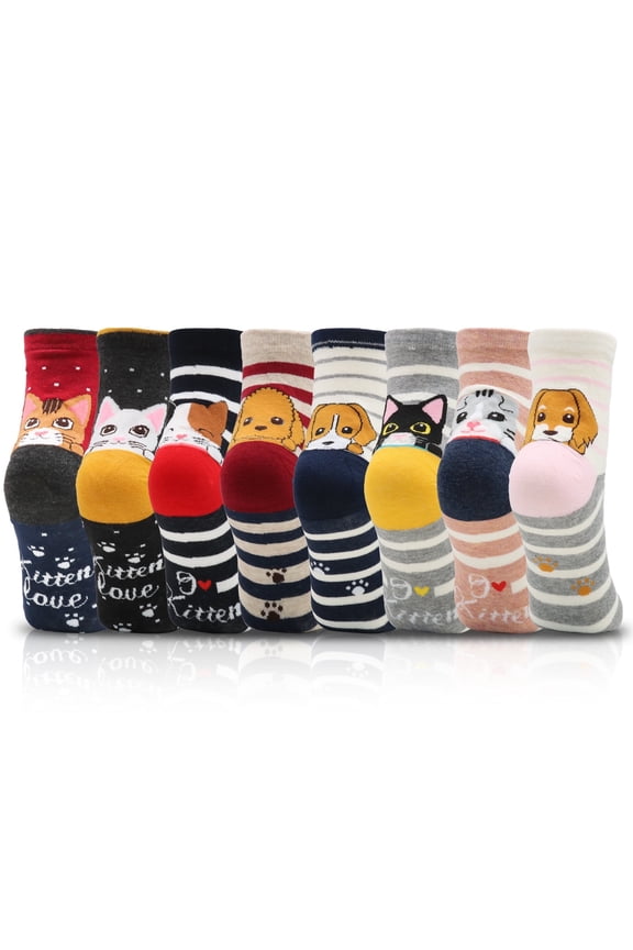8 Pairs Cute Animal Novelty Socks for Women - Fun & Comfortable Crew Socks