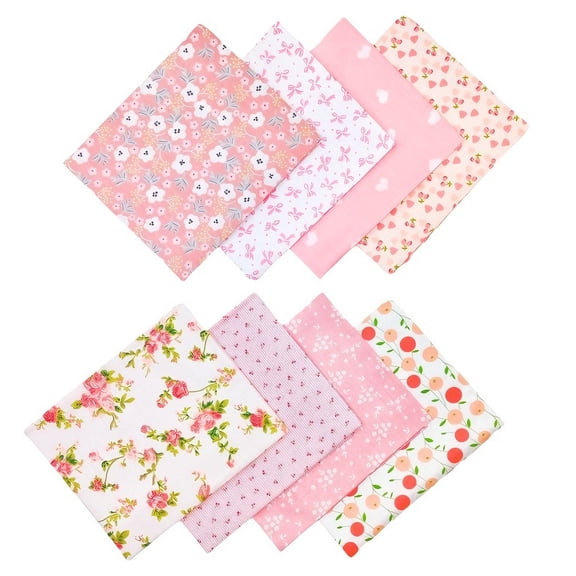 GIRACOA 8-Piece Cotton Fabric Bundle, Pink Floral 100% Cotton Precut Squares, 20" x 20" Quilting Fabric Squares for Sewing Patchwork DIY Crafts, Fat Quarters for Beginners