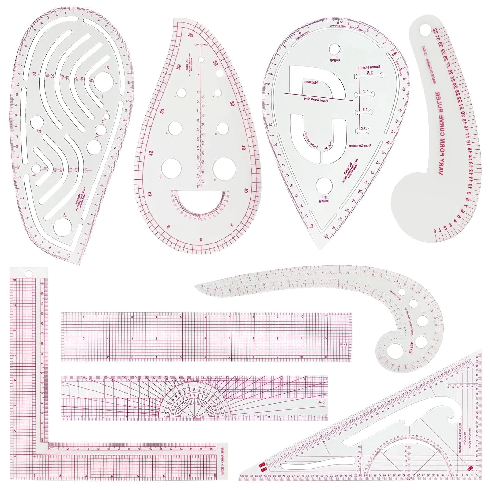 Sewing Ruler Rack GIRACOA, Sewing Ruler Set, 9-Piece, Plastic Pattern Making Tools ...