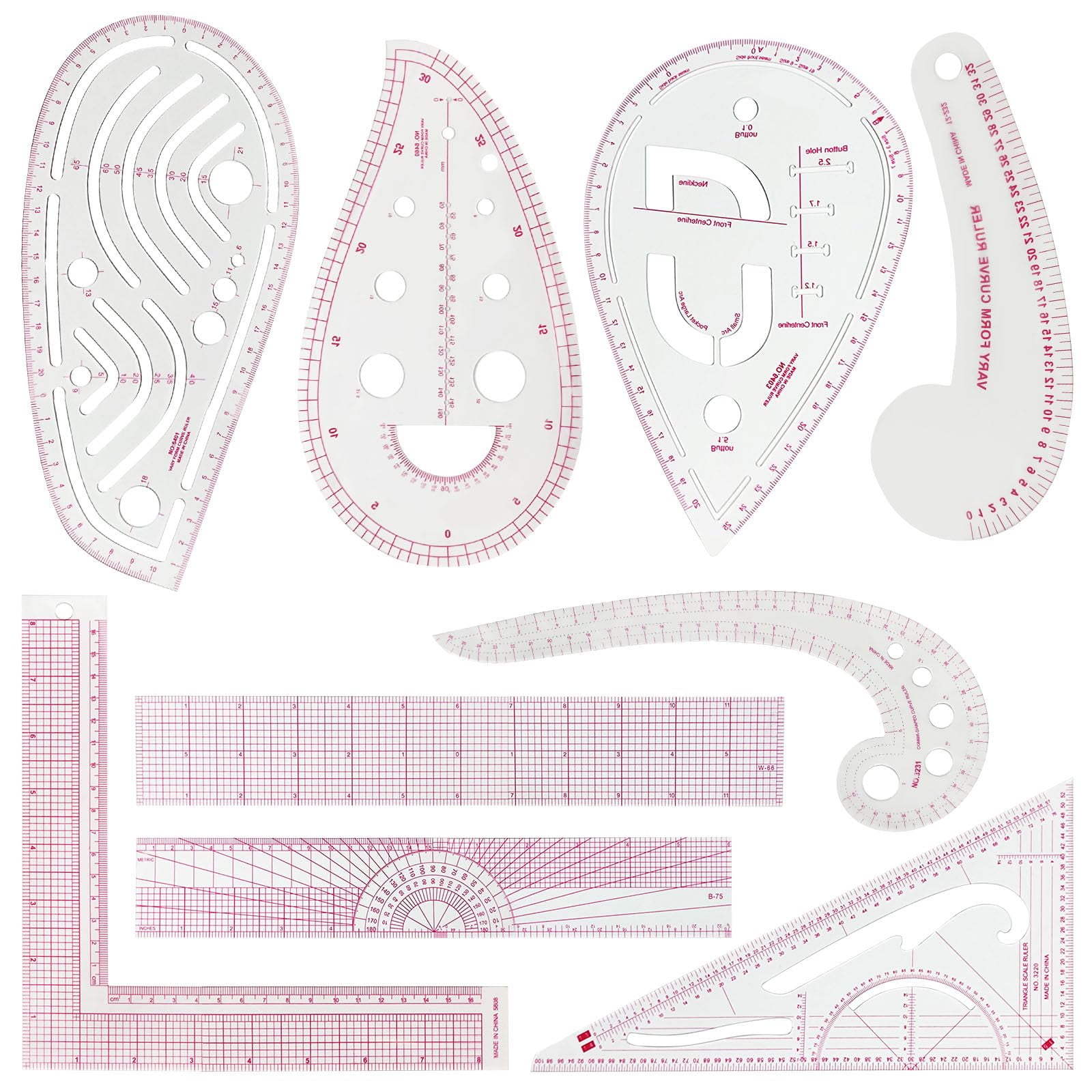 GIRACOA 9-Piece Sewing Ruler Set for Pattern Making, Plastic Sewing Curve Ruler, Tailoring and Sewing Tools for Dressmaking and Pattern Design
