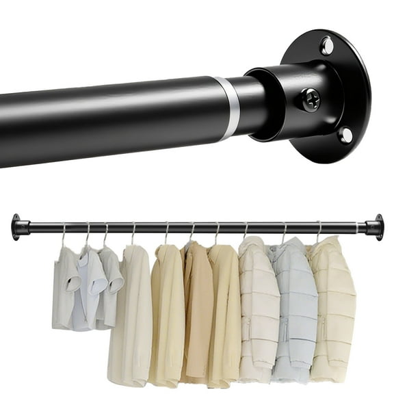 GIRACOA Adjustable Closet Rod 17-38 Inch, Heavy Duty Stainless Steel Telescoping Hanging Rod with 6 Screw Sets, Black - for Wardrobes, Bathroom, Laundry Room, Closet Organization