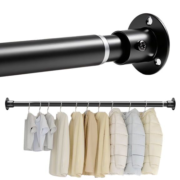 GIRACOA Adjustable Closet Rod 17-63 Inch, Heavy Duty Stainless Steel Telescoping Hanging Rod with 6 Screw Sets, Black - for Wardrobes, Bathroom, Laundry Room, Closet Organization