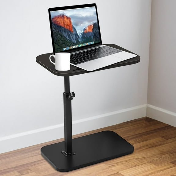 GIRACOA Adjustable Height Flip-Top Bedside Table - 11.8"x15.8" C-Shape Side Table for Laptop, Sofa, Recliner, Bed - Sturdy Acacia Wood & Metal, 17.7"-32" Height, 66 lb Capacity