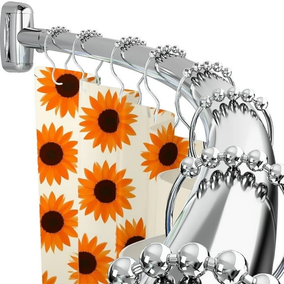 GIRACOA Curve Shower Curtain Rods, 39-71 Inches Adjustable Stainless Steel Arched Shower Curtain Rod, Rustproof Heavy-Duty Bathroom Rod with 12 Hooks, Wall-Mounted (Drill Required), Sliver
