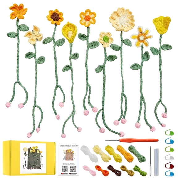 GIRACOA Crochet Kit for Beginners, 9PCS Sunflower Bookmarks DIY Set with Yarn, Hook, Video Guide & Gift Box | Easy Flower Crochet Patterns, Complete Starter Kit for Adults & Teens
