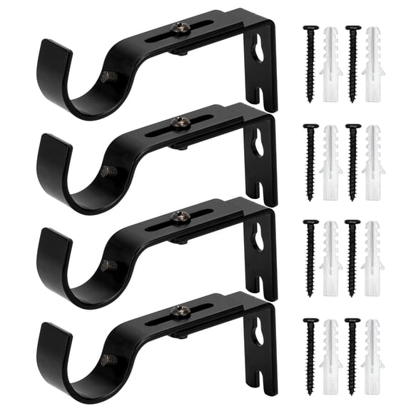 GIRACOA Curtain Rod Brackets Adjustable, 4-Pack Heavy Duty Metal Drapery Rod Holders for 1 Inch Rods, Extendable Wall Mount Hooks for Window Curtains and Blinds, Black