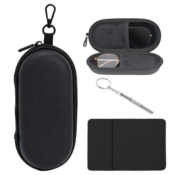 GIRACOA Double Eyeglasses Case, Hard Shell Dual Sunglasses Organizer with 2 Cleaning Cloths a 3-in-1 Mini Keychain Screwdriver