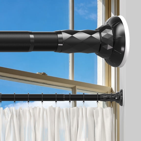 GIRACOA No Drill Twist Lock Curtain Rod 43-98 Inches Adjustable Heavy Duty Curtain Rod, 32mm Thickened Steel, Rustproof Metal Locking Tension Rod for Bathroom Closet Doorway (Black)