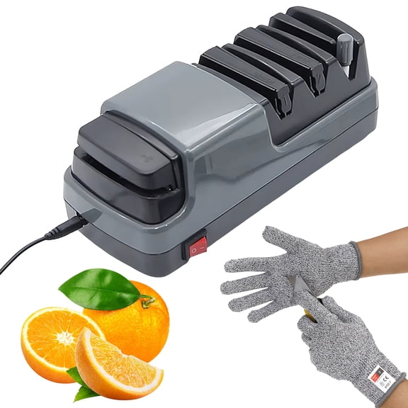 GIRACOA Electric Knife Sharpener with 1 Pair of Cut-Resistant Knit Gloves – Professional 3-Stage 100% Diamond Abrasive, Works for All Kitchen Knives