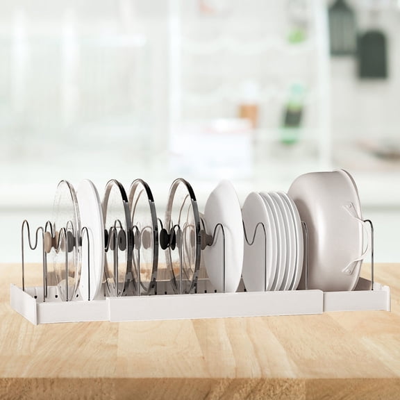 GIRACOA Expandable Pots & Pans Organizer – 22.4-Inch Lid Organizer with 10 Adjustable Dividers, Under-Cabinet Storage Rack for Kitchen