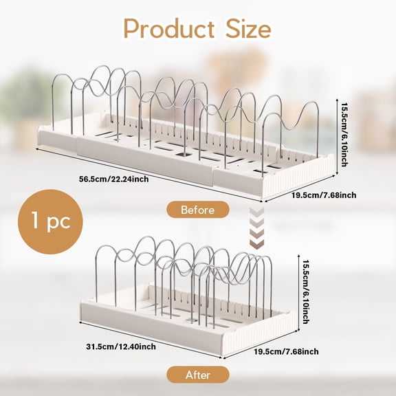 GIRACOA Expandable Pots & Pans Organizer – 22.4-Inch Lid Organizer with 10 Adjustable Dividers, Under-Cabinet Storage Rack for Kitchen