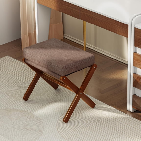 GIRACOA Folding Wooden Footrest Stool Padded Collapsible Small Ottoman, Portable Foot Rest for Couch & Sofa, Grey, Ideal for Living Room & Bedroom