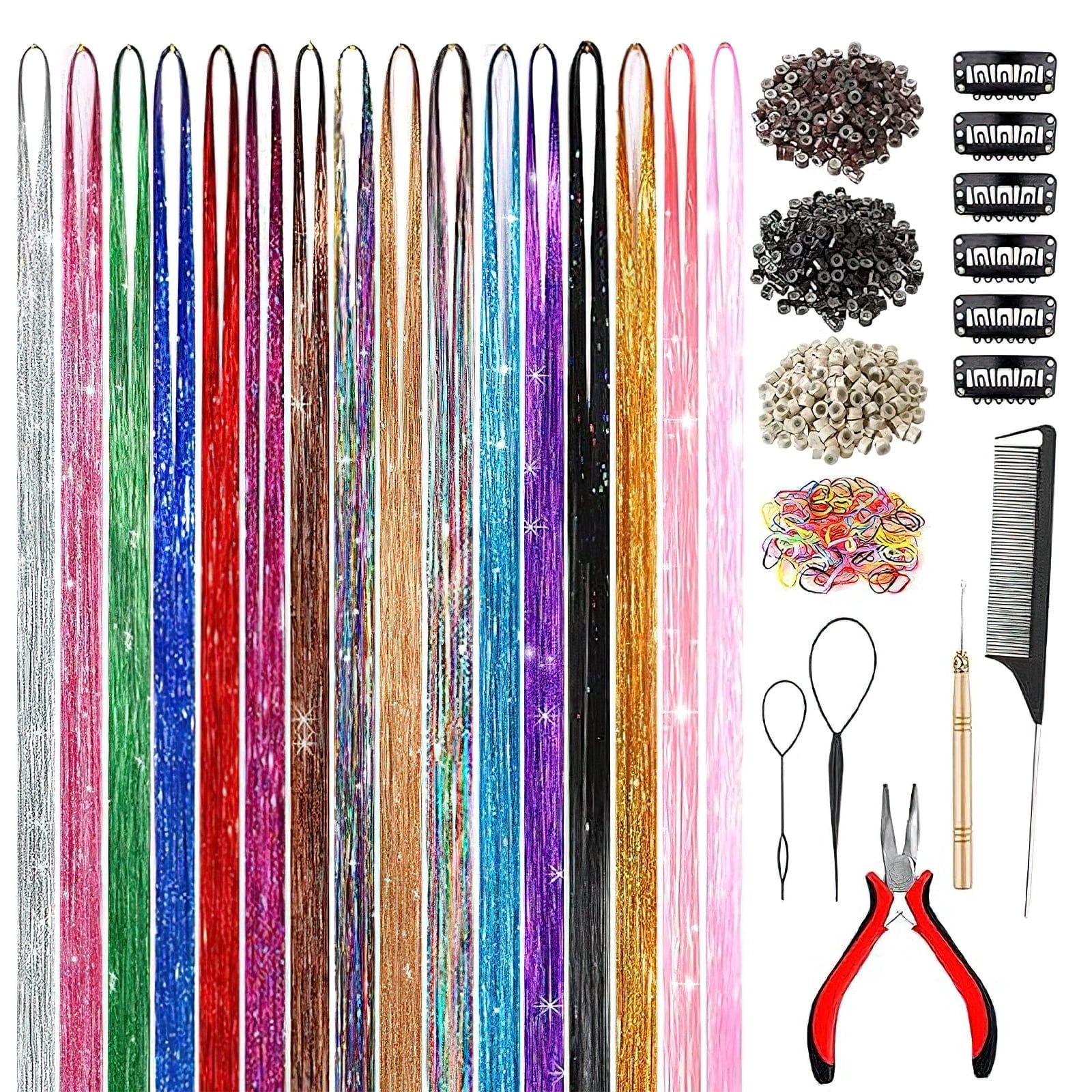 Sparkle Threads GIRACOA Hair Tinsel Kit with 16 Holographic Colors, Sparkle Goddess ...