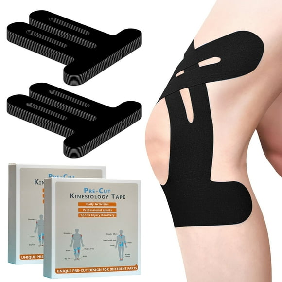 GIRACOA Kinesiology Tape for Knees, 20 PCS Precut k tape for knee – Waterproof, Breathable, Hypoallergenic Athletic Tape (Black)