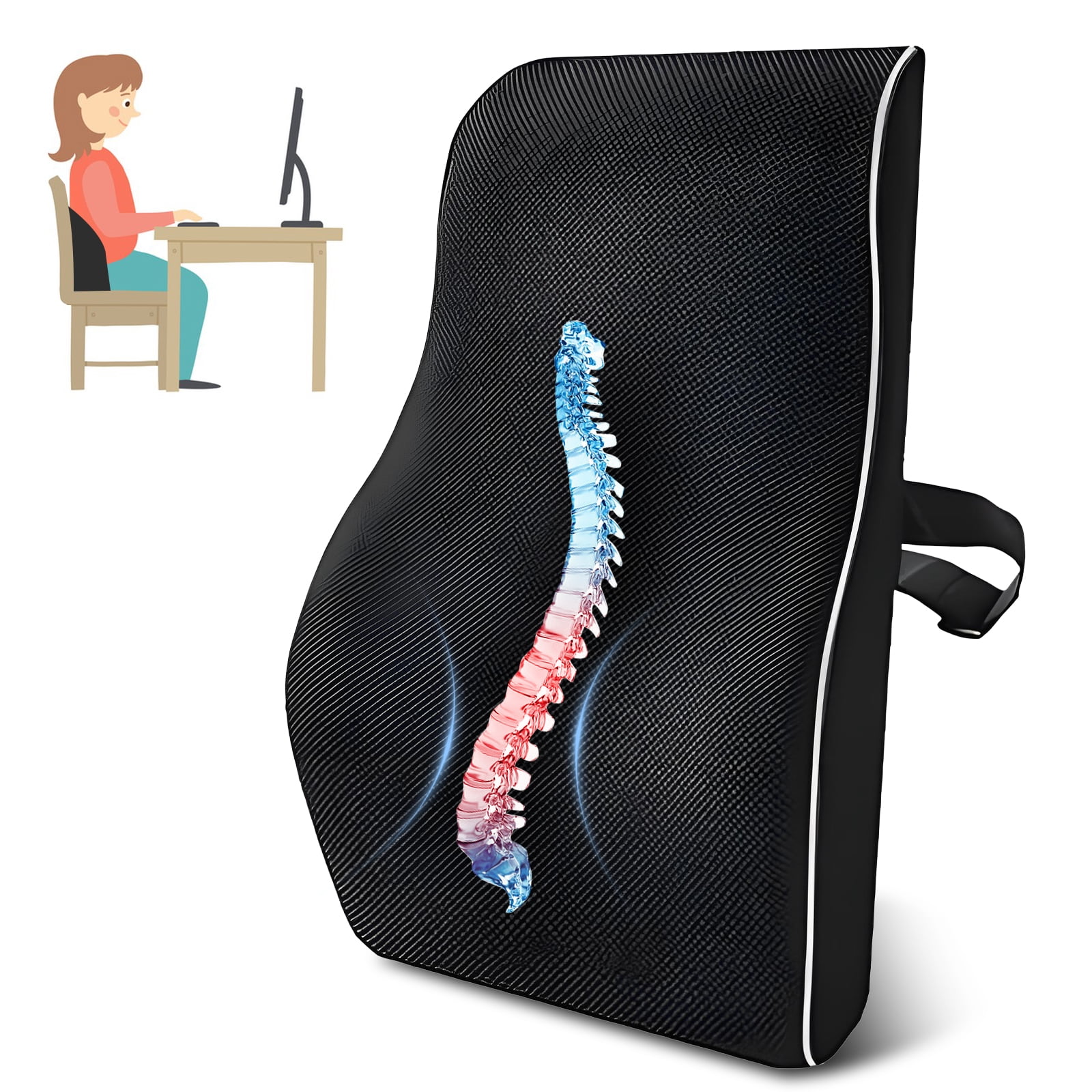 GIRACOA Lumbar Support Pillow for Office Chair – Full Back Support Cushion with Memory Foam, Adjustable Straps & Breathable Mesh Cover, Ergonomic Back Rest for 