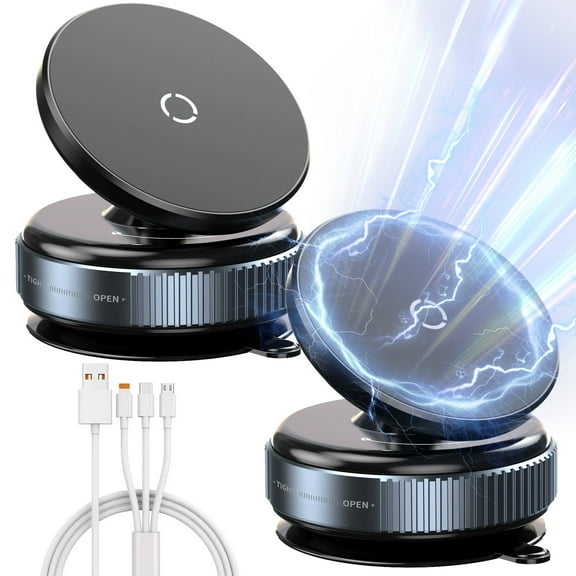 GIRACOA Magnetic Phone Holder for Car360 Adjustable Vacuum Suction Black Car Phone Mount for All Smartphones & All Car Models with 66W White 3-in-1 Charging Cable