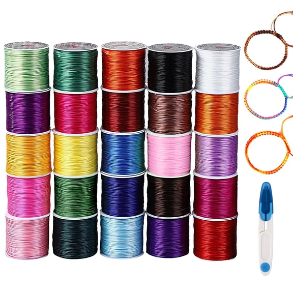 GIRACOA Nylon String for Bracelets, 25 Rolls 0.8mm String Lacing Cord with A Spring-action Scissors for Jewelry Making, Beading, Necklaces, Friendship Bracelets, Tassels and Craft