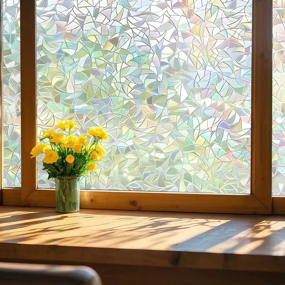 GIRACOA Stained Glass Window Film, 3D Decorative Static Cling Removable Window Privacy Film for Bathroom, Front Door, Home(31.5" x 78.7")