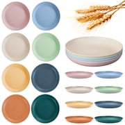 GIRACOA Unbreakable Deep Plates Set, 8 Pcs 9.8inch Reusable Plastic Wheat Straw Dinner PlatesColorful Series