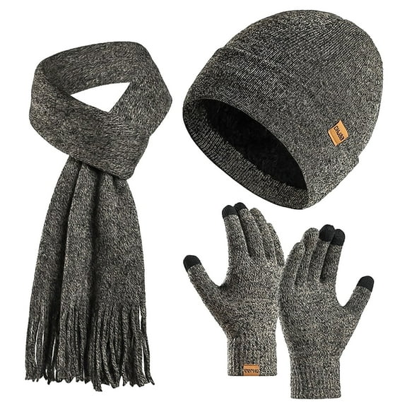 GIRACOA Winter Beanie Hat Scarf Gloves Set for Women, Slouchy Beanie Long Scarf Touchscreen Gloves, Warm 3 in 1 Set (Dark Gray)