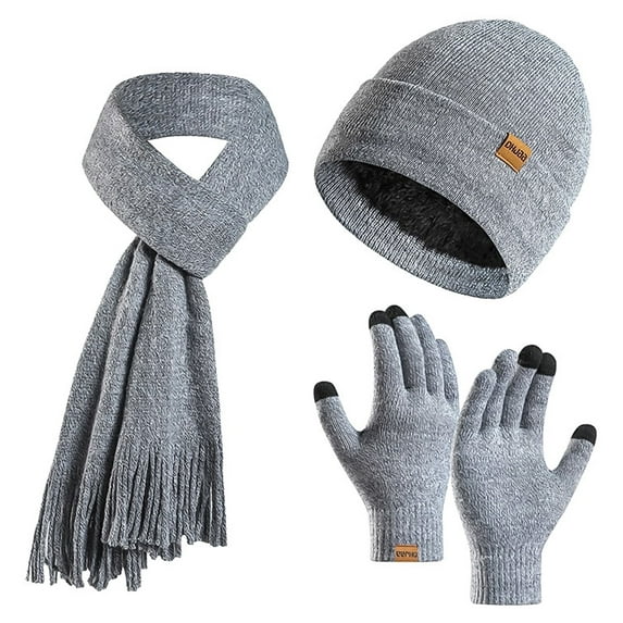 GIRACOA Winter Beanie Hat Scarf Gloves Set for Women, Slouchy Beanie Long Scarf Touchscreen Gloves, Warm 3 in 1 Set (Light Gray)