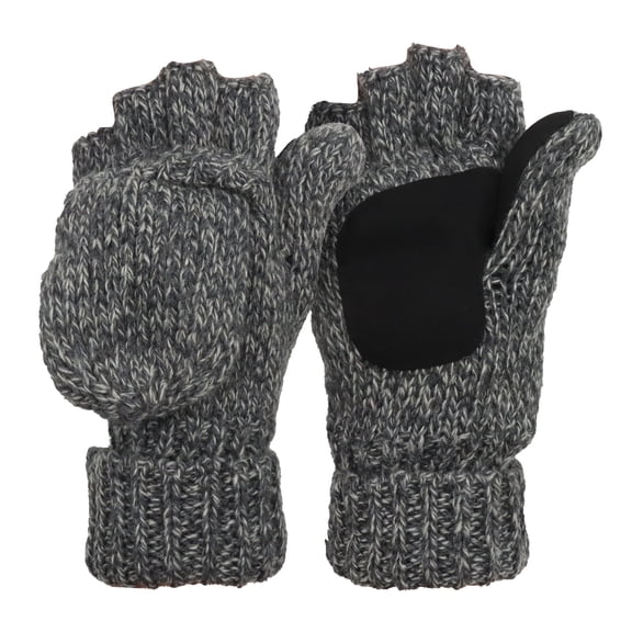 SPOKKI Winter Winter Fingerless Wool Gloves, Knitted Thermal Convertible Mittens Flap Cover for Women and Men(Heather Gray)