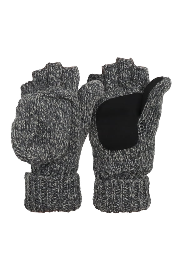 Winter Winter Fingerless Wool Gloves, Knitted Thermal Convertible Mittens Flap Cover for Women and Men(Heather Gray)