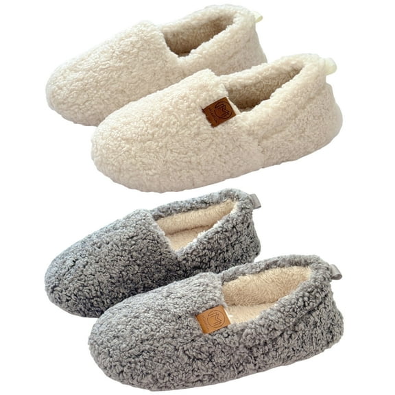 GIRACOA 2 Pairs Women’s Fuzzy Curly Full Slippers, Memory Foam Lightweight House Shoes with Sherpa Lined
