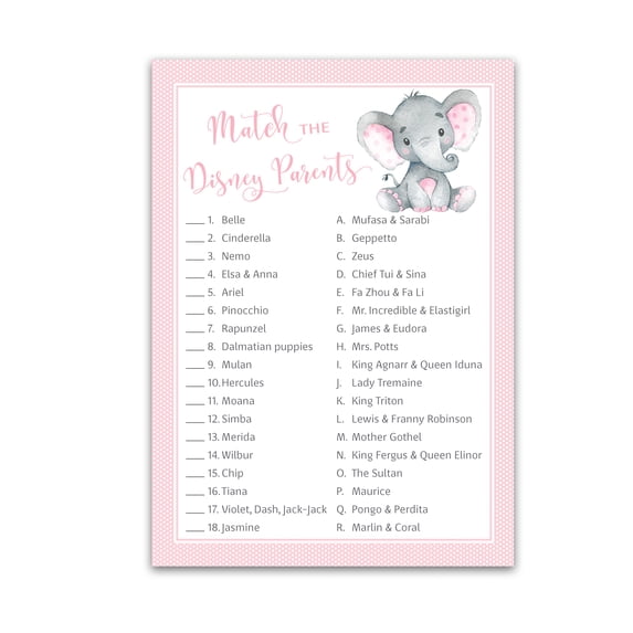 GIRL Baby Shower Game — CARTOON PARENT MATCH Baby Shower Game — Pack of ...