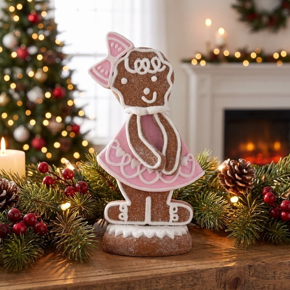 Clay Dough Gingerbread Girl with Bow Christmas Decoration, Pink and Brown, 5.3", by Holiday Time