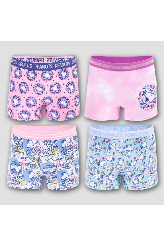 Peanuts Girls Boyshort Character Underwear, 4-Pack, Size 4-10