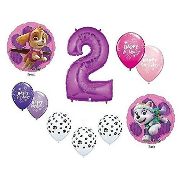 GIRL'S PAW PATROL Dog 2nd #2 Purple 10 Piece Birthday Party Mylar Latex Balloons Set...Plus (1) 66' Roll of Curling Balloon Ribbon
