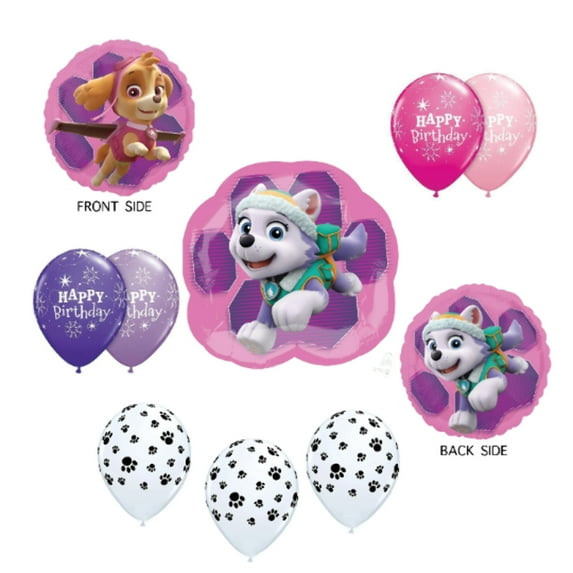 GIRL'S PAW PATROL Happy Birthday Balloons Skye and Everest Pink Dog • Birthday Balloon Kit Party Supplies Decorations - 10pc