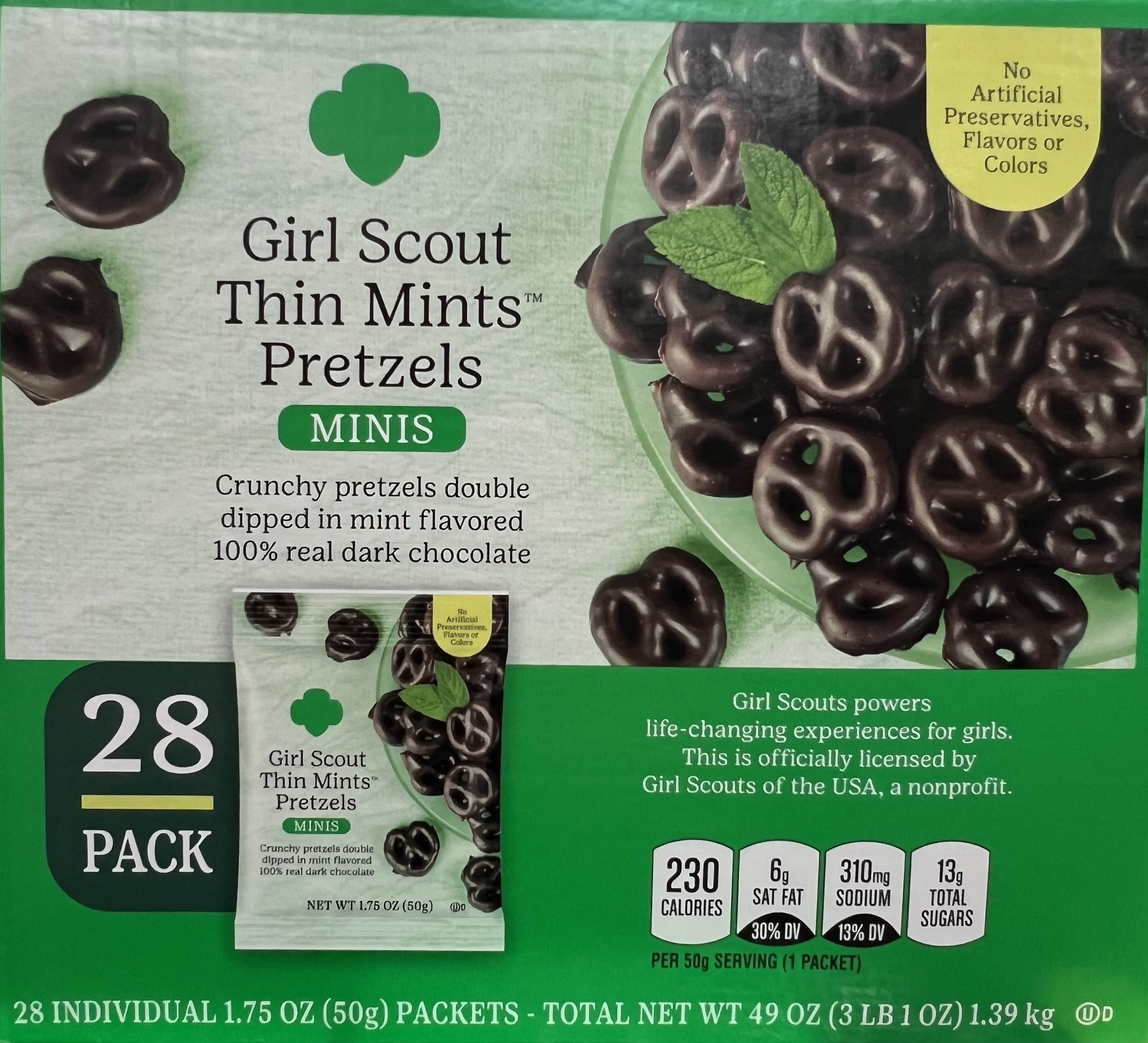 GIRL SCOUT THIN MINTS PRETZELS 28 COUNT BOX
