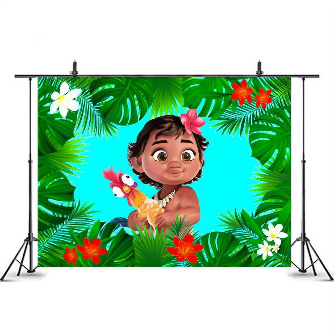 GIRL baby banner 1st year birthday backdrop , baby Moana tropical party, shower birthday girl birthday theme decoration banner 7x5f