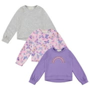 BTWEEN Girls 3 Piece CrewithNeck Fleece Sweatshirt Set Long Sleeve Cotton Blend Pullover, Soft and Comfortable, Sizes 4-12
