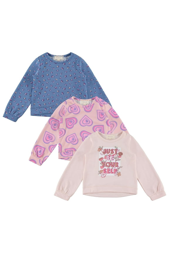 Girls 3 Piece CrewithNeck Fleece Sweatshirt Set Long Sleeve Cotton Blend Pullover, Soft and Comfortable, Sizes 4-12