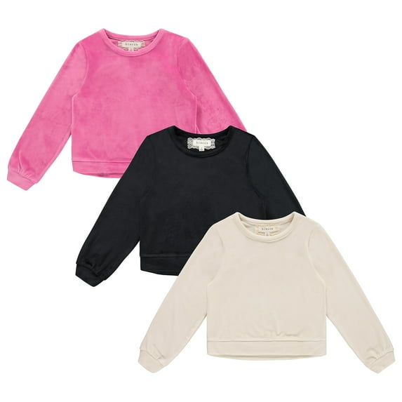 BTween 3-Piece Kids Long Sleeve Sweater Pack, Velour Comfort Sweaters for Girls, Plain & Print