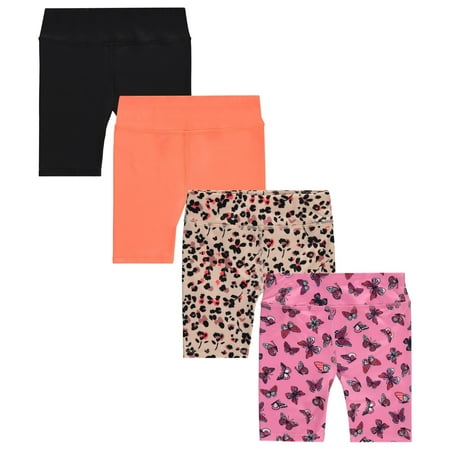 BTween Girls’ 4-Pack Bike Shorts – Stretchy, Soft High-Waist Athletic Shorts for Kids with Fun Prints & Colors