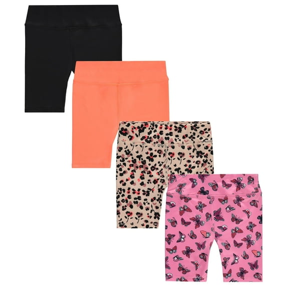 BTween Girls’ 4-Pack Bike Shorts – Stretchy, Soft High-Waist Athletic Shorts for Kids with Fun Prints & Colors