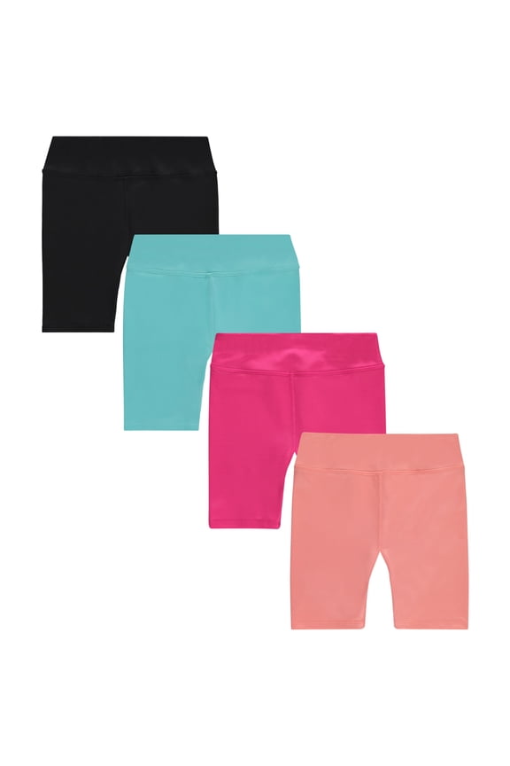 Girls’ 4-Pack Bike Shorts – Stretchy, Soft High-Waist Athletic Shorts for Kids with Fun Prints & Colors